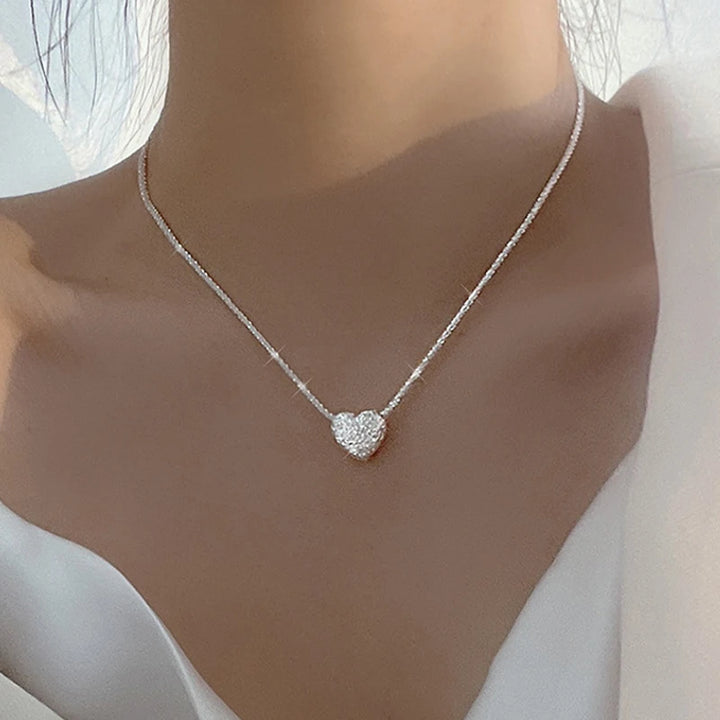 New 925 Sterling Silver  Necklace Simple Heart shaped Pendant Women's