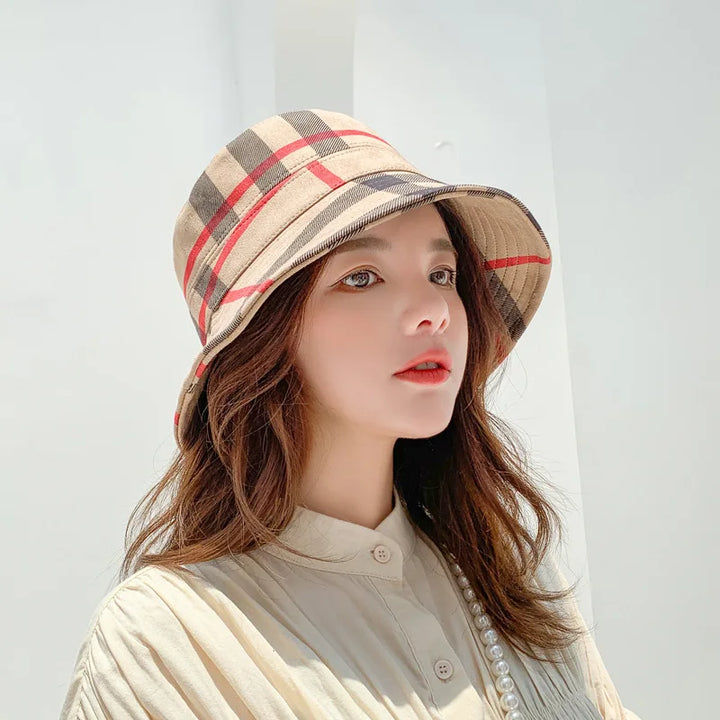 Bucket Hat Suede Plaid Folding Luxury Sun Protection