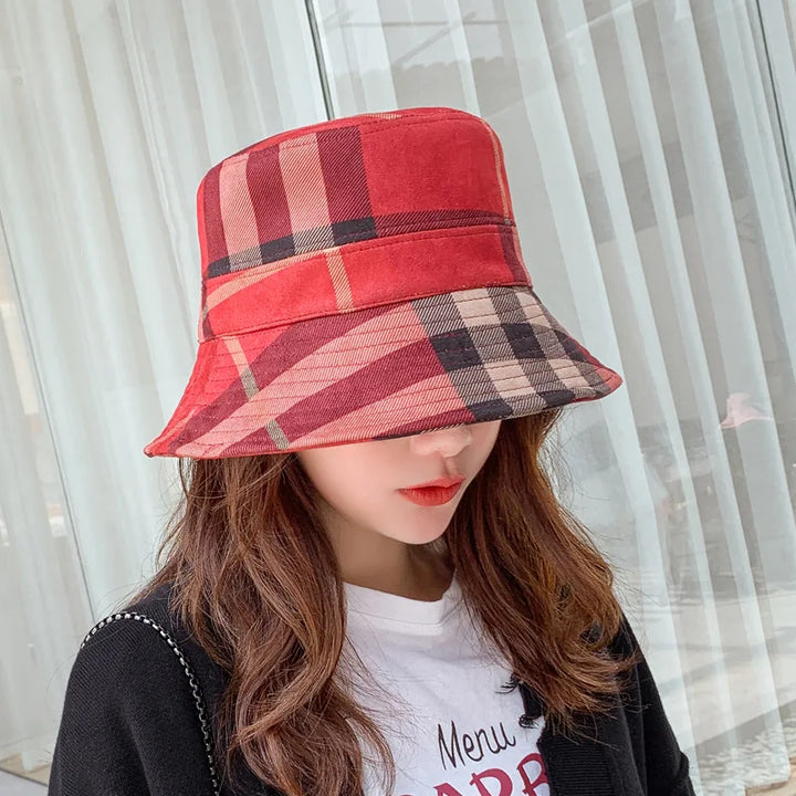 Bucket Hat Suede Plaid Folding Luxury Sun Protection