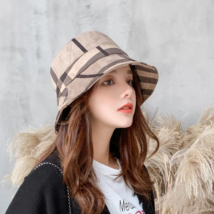 Bucket Hat Suede Plaid Folding Luxury Sun Protection