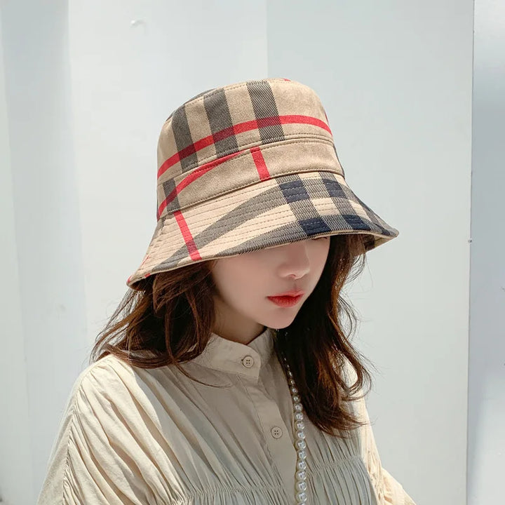 Bucket Hat Suede Plaid Folding Luxury Sun Protection