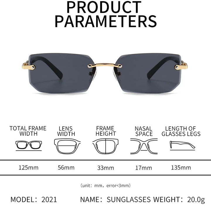 Rimless Sunglasses Rectangle Fashion Popular Women