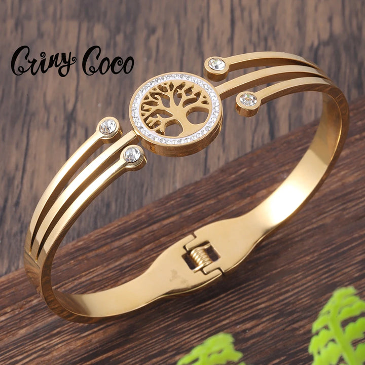 Women's Luxury Designer Bangle Stainless Steel Jewelry Tree of Life