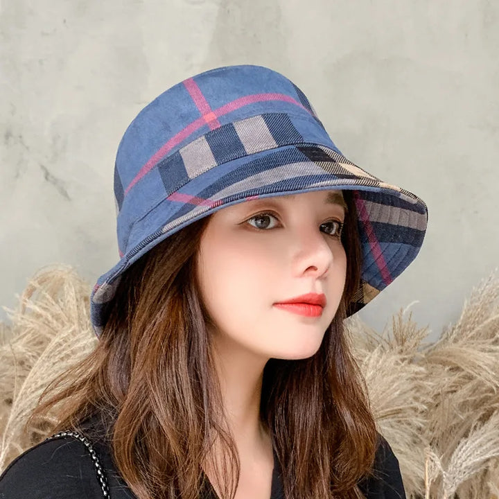 Bucket Hat Suede Plaid Folding Luxury Sun Protection