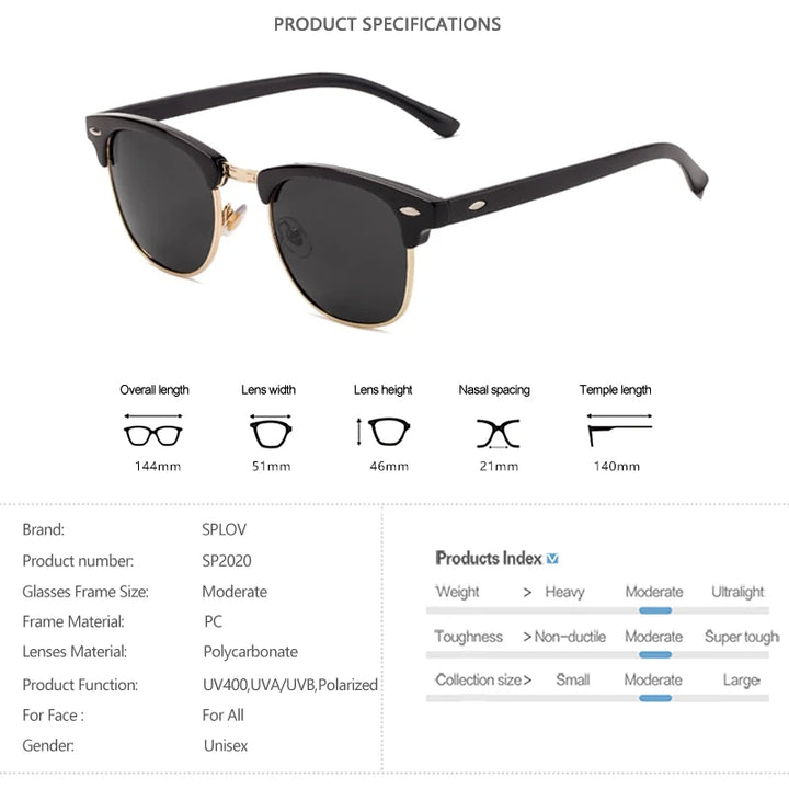 Men SunGlasses Classic Semi Rimless Polarized Sunglasses